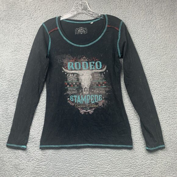Panhandle Shirt Womens M Black Rodeo Stampede Bling Country Ranch - Picture 2 of 8